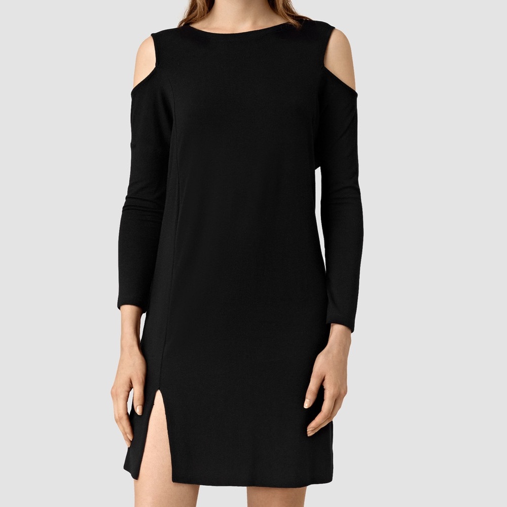 All Saints Esther cold shoulder black dress